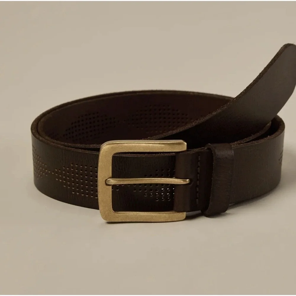 Lucky Brand Men's Size 42 Dark Brown 100% Genuine Leather Perforated Belt